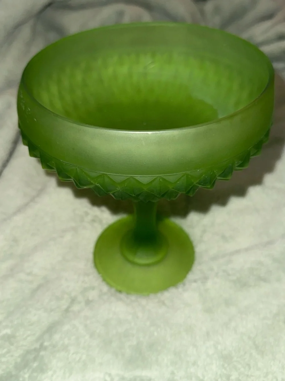Green Frosted Glass Compote Bowl